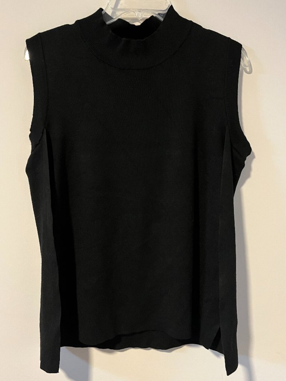 Cyrus Black Mock Neck Sweater Tank with Side Slits